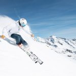 Skifahrerin Powder Stubaier Gletscher
