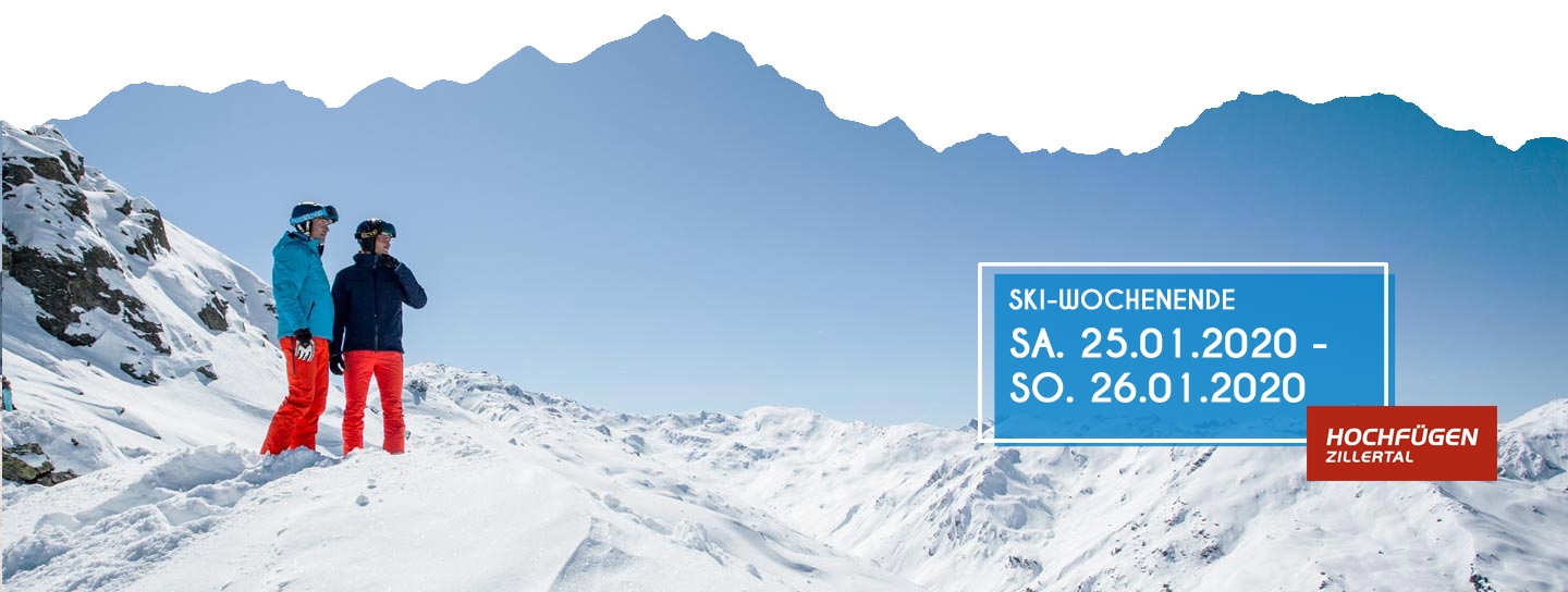 Ski_Wochenende_Header_Hochfügen_V2 Zwei Menschen, die im Schnee stehen