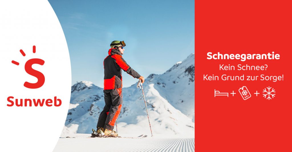 Sunweb_Schneegarantie Skifahrer Plus Werbung