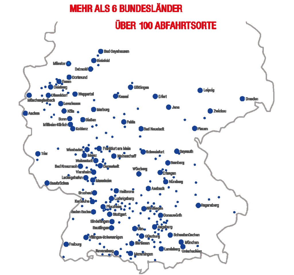 Abfahrtsorte in ganz Deutschland